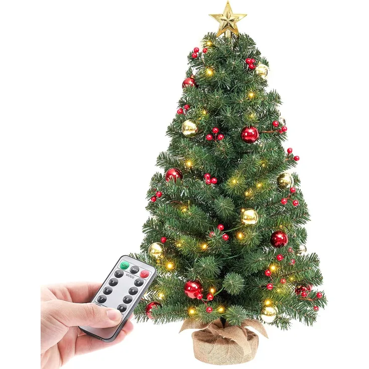 Yorbay Künstlicher Weihnachtsbaum Mini Weihnachtsbaum mit warmweiß LEDs, 8 Licht Modi, Batterie betrieben, für Weihnachten, Advent, künstlich, Geschmückt
