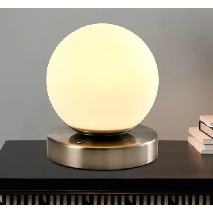 LQWELL Nachttischlampe Nachttischleuchte, Tischlampe Tischleuchte, 3 Dimmstufen USB Wiederaufladbar, LED fest integriert, Warmweiß, Touch Beistelltischlampe Leselampe Kugel Glas