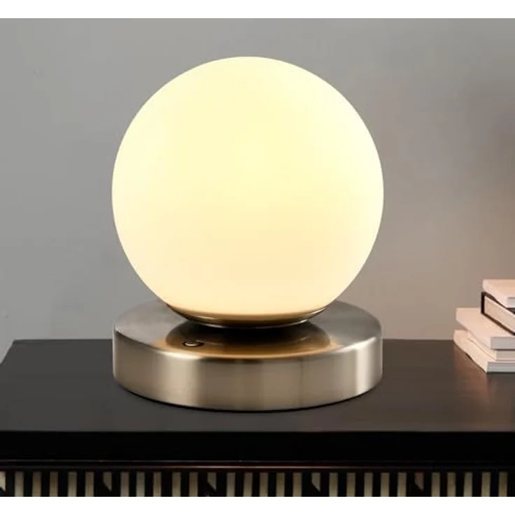 LQWELL Nachttischlampe Nachttischleuchte, Tischlampe Tischleuchte, 3 Dimmstufen USB Wiederaufladbar, LED fest integriert, Warmweiß, Touch Beistelltischlampe Leselampe Kugel Glas – Bild 1