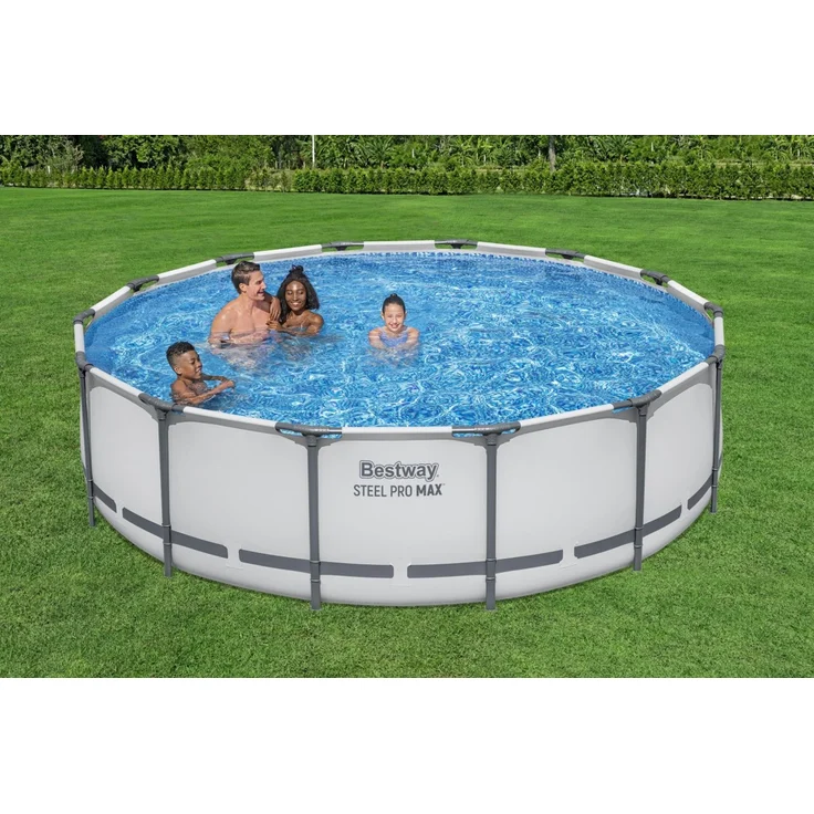 Bestway Steel Pro MAX Frame Pool Komplett-Set mit Filterpumpe Ø 427 x 107 cm, lichtgrau, rund – Bild 3
