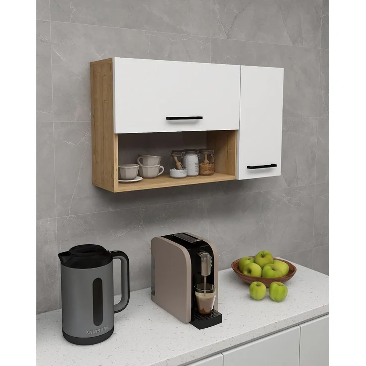 Mehrzweckschrank, Saphir-Eiche & Weiß, 90 x 52 x 23,8 cm | 100% melaminbeschichtet, 18 mm stark | Wandmontage, stilvolle Aufbewahrungslösung – Bild 5