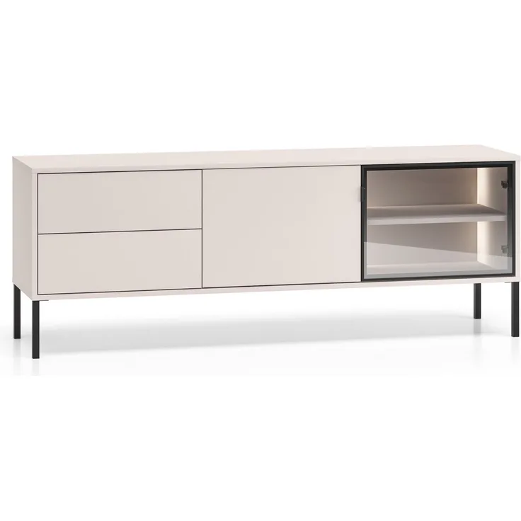 Selsey 'Barnee' - TV-Lowboard mit beleuchteter Glasvitrine, Kaschmirgrau, 160 cm