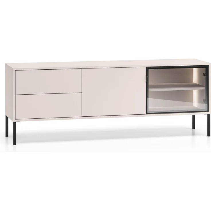 Selsey 'Barnee' - TV-Lowboard mit beleuchteter Glasvitrine, Kaschmirgrau, 160 cm – Bild 1