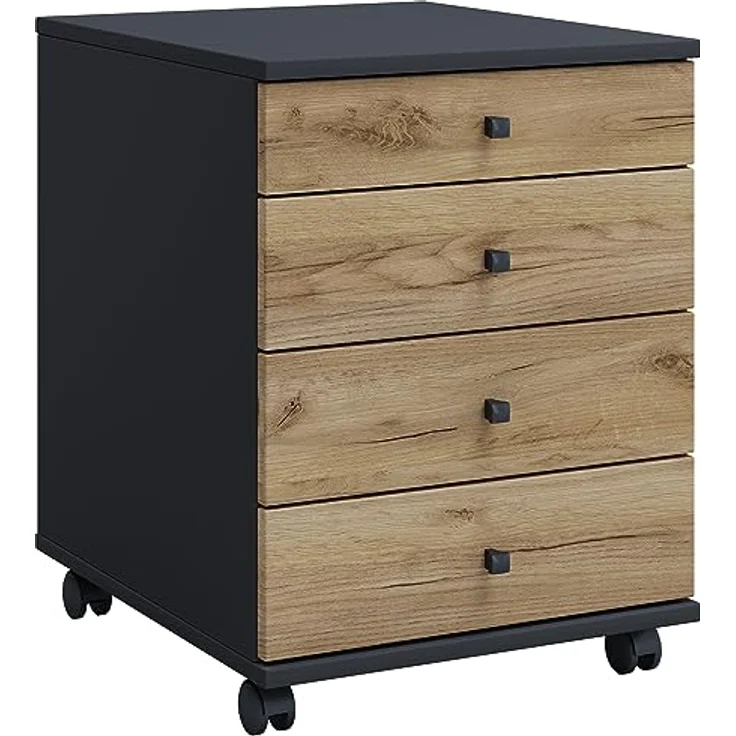 MID.YOU Rollcontainer Anthrazit, Honigeiche, 4 Schubladen, 42x57x50 cm aus Kunststoff für das Arbeitszimmer – Bild 4