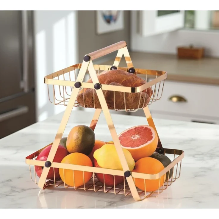 2-stöckige Etagere mit Griff, Obstkorb in Gold - Tragbar & Platzsparend – Bild 4