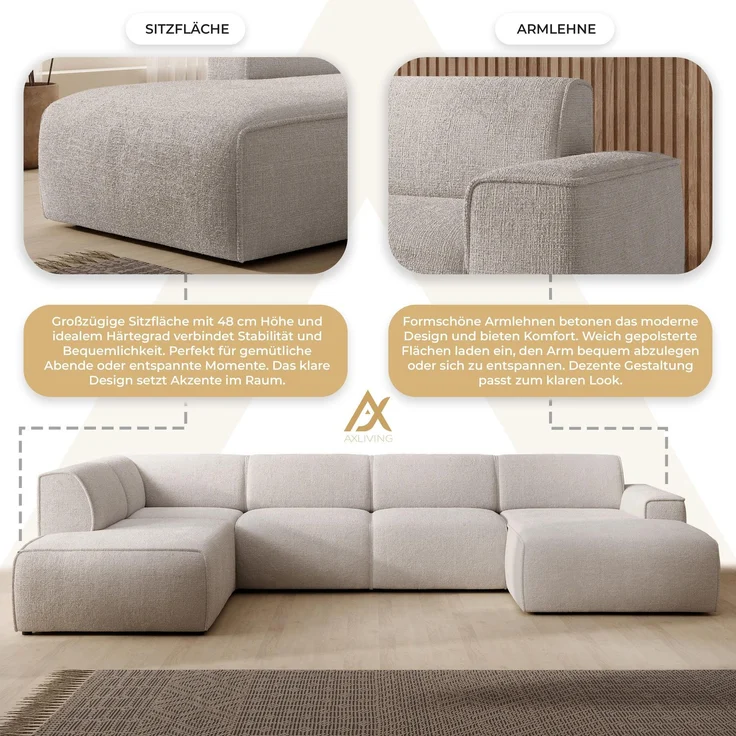 AX LIVING XXL Sofa U Form Didim Creme 378cm breit modern & großzügig L – Bild 6