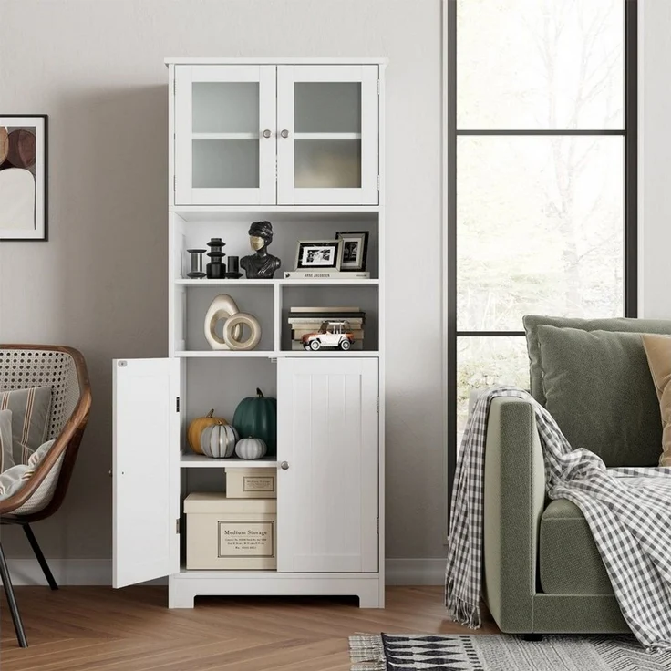 HOMECHO Hochschrank Badezimmerschrank Badschrank mit 3 Fächern und 4 Türen – Bild 2