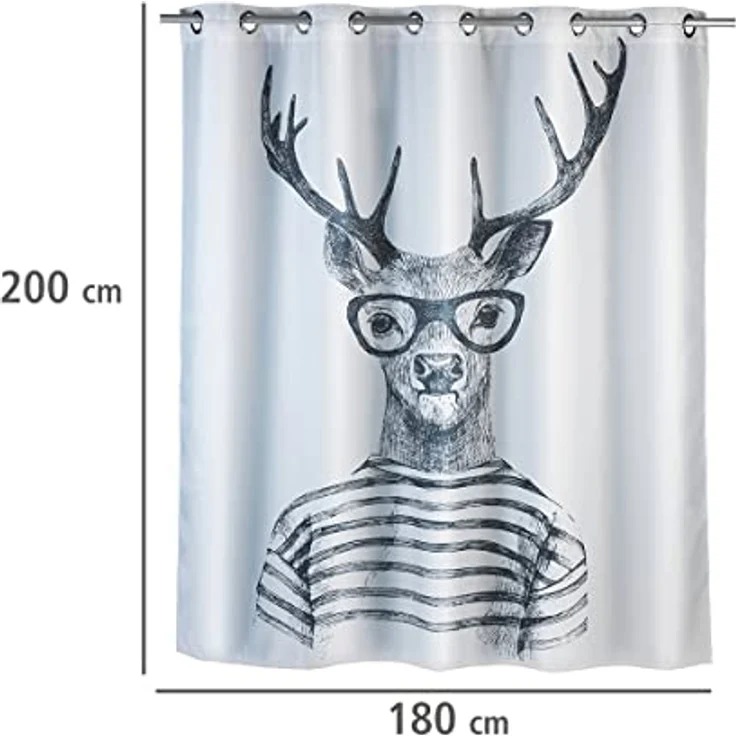 WENKO MR. DEER Duschvorhang 180 x 200 cm, Weiß/Grau, waschbar, Polyester – Bild 9