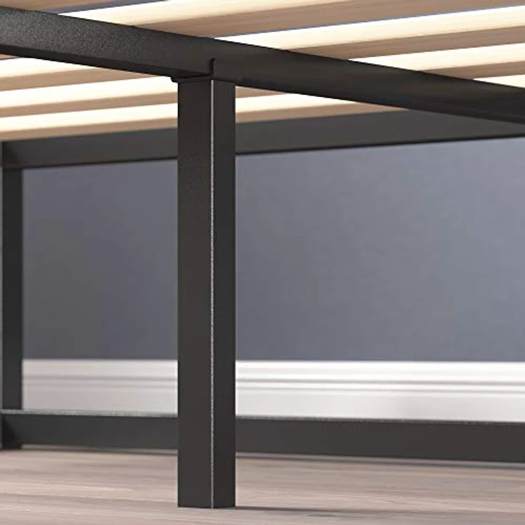 Zinus Joseph Bett 150x190 cm - Höhe 25 cm mit Stauraum unter dem Bett - Metall-Plattform-Lattenrost mit Holzlattenhalter - Schwarz – Bild 8