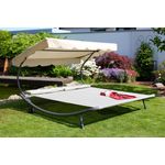 Leco 'DAS ORIGINAL' Doppel-Sonnenliege, mit verstellbarem Dach und Rollen, natur, 110 x 200 x 200 cm