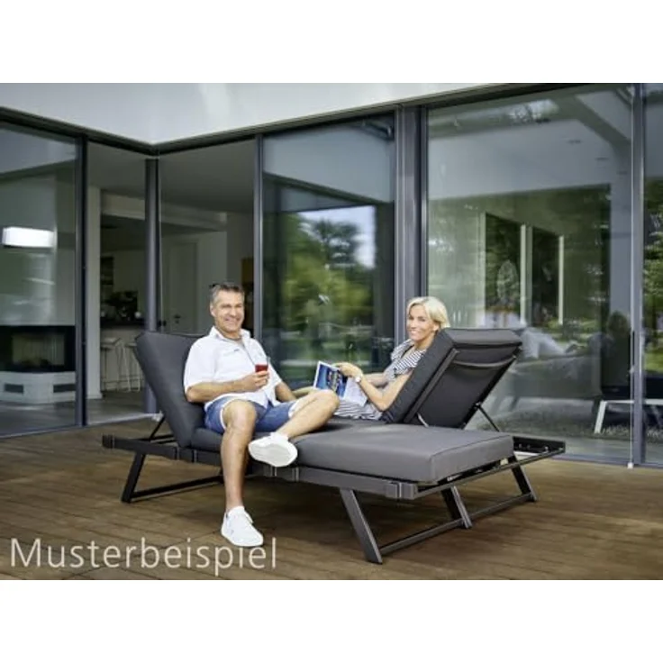 SIEGER Auckland Lounge/Liege, Gartenmöbel aus Aluminium mit verstellbarer Rückenlehne, Eisengrau/Grau – Bild 3