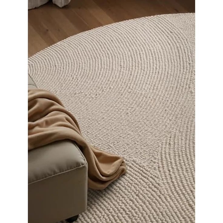 XXXL Wollteppich Eleni, Rund, Creme, Handgetuftet, Pflegeleicht, Für Fußbodenheizung Geeignet, 150 cm Durchmesser – Bild 5