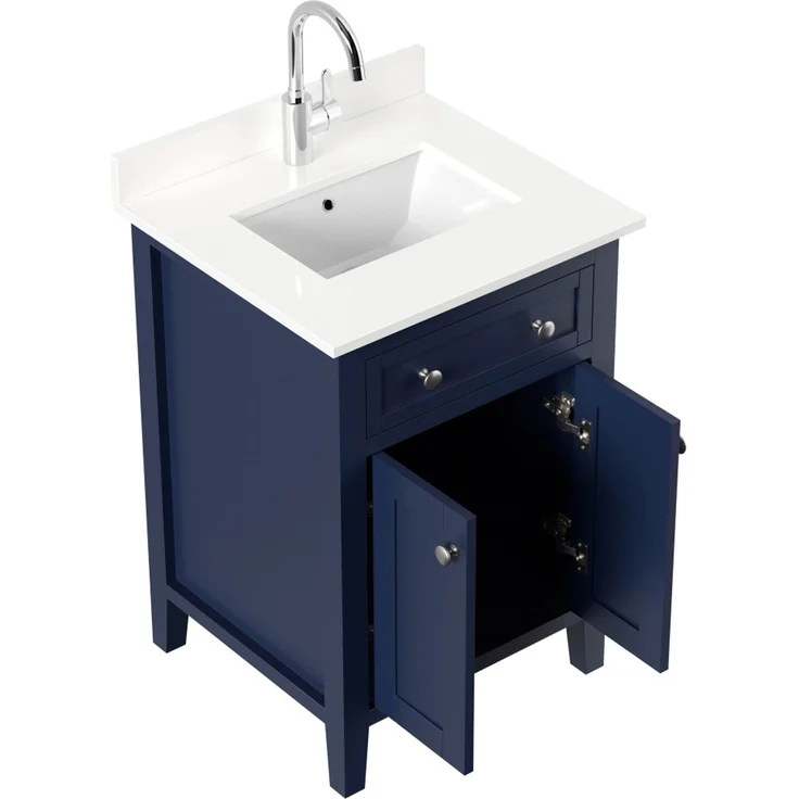 Landhaus Badmöbel Postigo 60 Quarz weiß montiert blau lackiert : Blau lackiert / Quarz weiss – Bild 4