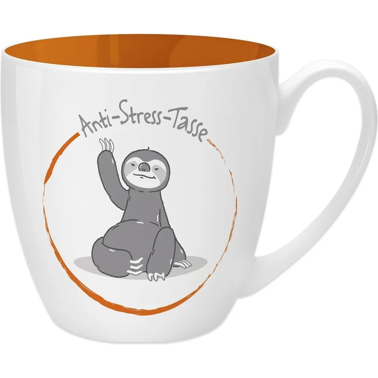 Gruss & Co 45514 Anti-Stress Tasse Faultier, 45 cl, Geschenk, New Bone China, Orange, 9.5 cm