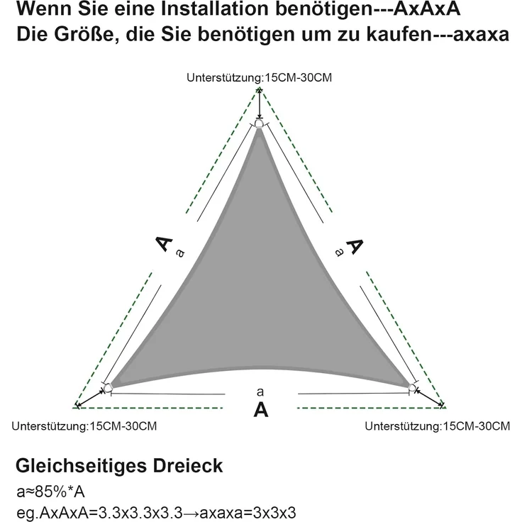 SUNNY GUARD Sonnensegel Wasserdicht 2 x 2 x 2 m Dreieckig Sonnenschutz Wetterschutz Segel Baldachin UV Schutz für Balkon Terrasse Garten, Grau Anthrazit – Bild 5