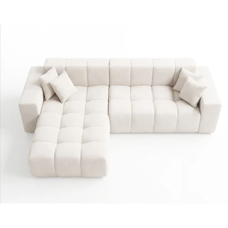 GRAINGOLD Ecksofa Loopo, Couch L-Form mit Wellenfeder, Velour-Stoff, Creme, Links – Bild 6