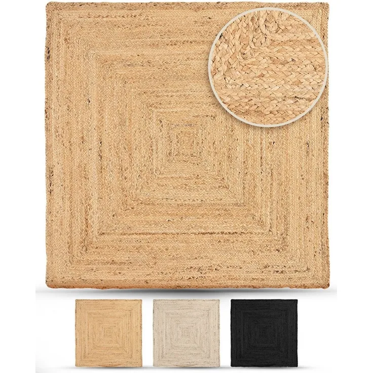 carpetfine Teppich Nele Juteteppich Naturfaser, rechteckig, Höhe: 6 mm, geflochtener Wendeteppich aus 100% Jute, quadratisch und als Läufer
