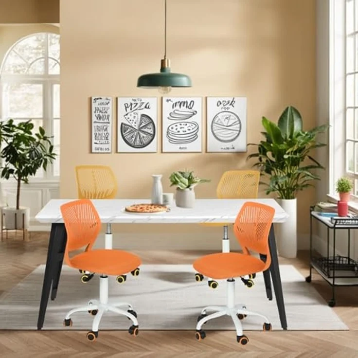 FurnitureR Esszimmer-Drehstühle, 1PC Küchenstuhl, gepolsterter Stuhl, Drehstuhl, bequemer Stuhl mit Rädern, Rückenlehne, armloser Stuhl für Esszimmer, Wohnzimmer,Orange – Bild 2