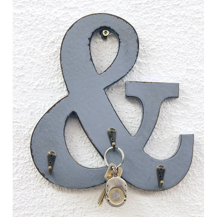 Buchstabe & mit 3 Schlüsselhaken 24cm YX-14B394 Vintage Shabby Hakenleiste Haken – Bild 3