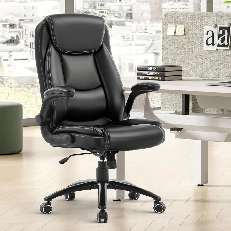 COLAMY Ergonomischer Bürostuhl, Office Bürostuhl Ergonomisch, 360° Drehung Chefsessel Schreibtischstuhl mit Hochklappbaren Armlehnen, Verstellbarer Rückenlehne, Höhe & Kippspannung, Schwarz
