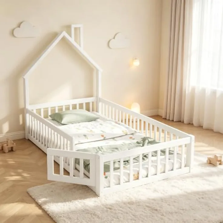 Ball & Cast Bodenbett 90x200 als Kinderbett mit Schornstein, Weiß