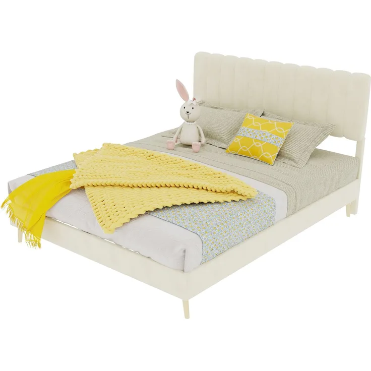 Novelux Modernes Polsterbett 140x200 cm mit weichem Kopfteil – Stabiler Holzbettrahmen aus holländischem Samt Beige, Plattformbett ohne Matratze