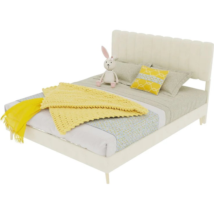 Novelux Modernes Polsterbett 140x200 cm mit weichem Kopfteil – Stabiler Holzbettrahmen aus holländischem Samt Beige, Plattformbett ohne Matratze – Bild 1