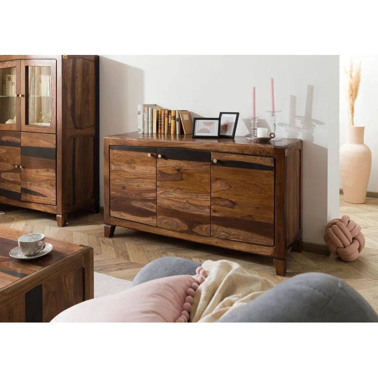 Sideboard Sheesham 140 x 45 x 80 dunkelbraun lackiert ANCONA #221 – Bild 3