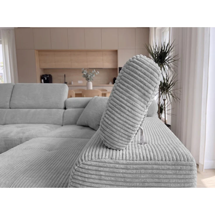 AX LIVING Konak Cord-Schlafsofa R Hellgrau 276 cm breit – Bettkasten & Kopfstützen – Bild 6