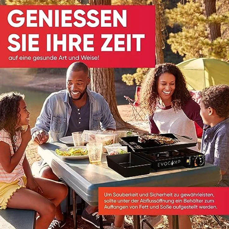 Grillplatte Aufsatz für Gaskocher eckig 37x26 cm, antihaftbeschichtete Grillpfanne für Campingkocher, Grillmatte BBQ, Camping und Gasgrill, Campingkocher Zubehör, Grillschale – Bild 6