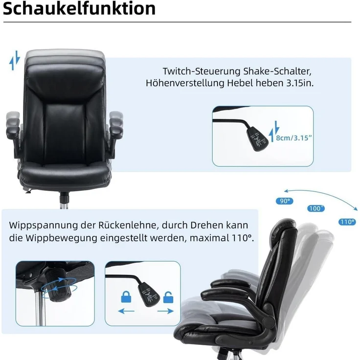 Bürostuhl Ergonomischer Schreibtischstuhl PU Leder Drehstuhl höhenverstellbar – Bild 8