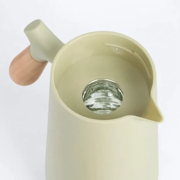 KVOTA Isolierkanne 1L Thermoskanne Glaskolbe Olive Holzgriff 1-Click Öffnung, 1 l – Bild 5