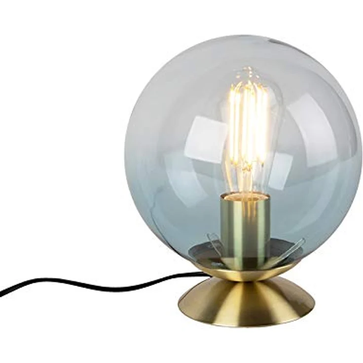 QAZQA Pallon Art Deco Tischlampe Messing mit blauem Glas, Kugel-Design, dimmbar, E27, 23 cm hoch – Bild 6