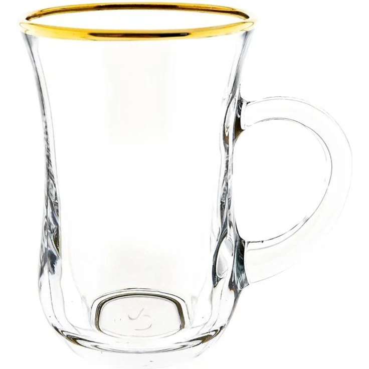 6-teiliges Teegläser-Set mit Henkel, Glas, Transparent mit Goldumrandung, 145 ml – Bild 2