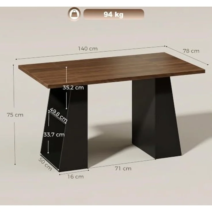HOMCOM Schreibtisch Computertisch, Arbeitstisch mit Metallrahmen, Home Office (nicht anwendbar, 1-St, 1 Tisch), für Home Office und Arbeitszimmer, Braun, Schwarz – Bild 3