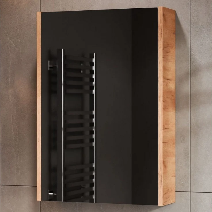 Planetmöbel Badezimmerspiegelschrank Spiegelschrank 50cm Gold Eiche – Bild 1