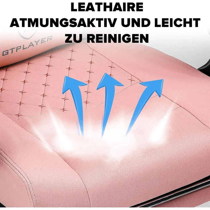 GTPLAYER Gaming Stuhl Ergonomischer Gaming Sessel Schreibtischstuhl mit Stoffoberfläche, Federsitzkissen, Verbindungsarmlehnen und Fußstütze ROSA – Bild 6