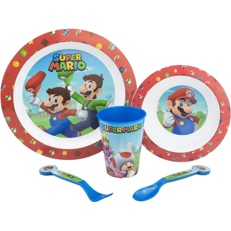 Super Mario Teller-Set Mikrowellengeeignet 5-teiliges Kindergeschirr mit rutschfestem Boden