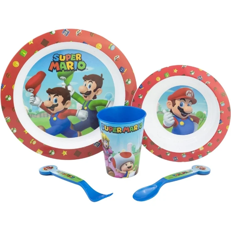 Super Mario Teller-Set Mikrowellengeeignet 5-teiliges Kindergeschirr mit rutschfestem Boden – Bild 1