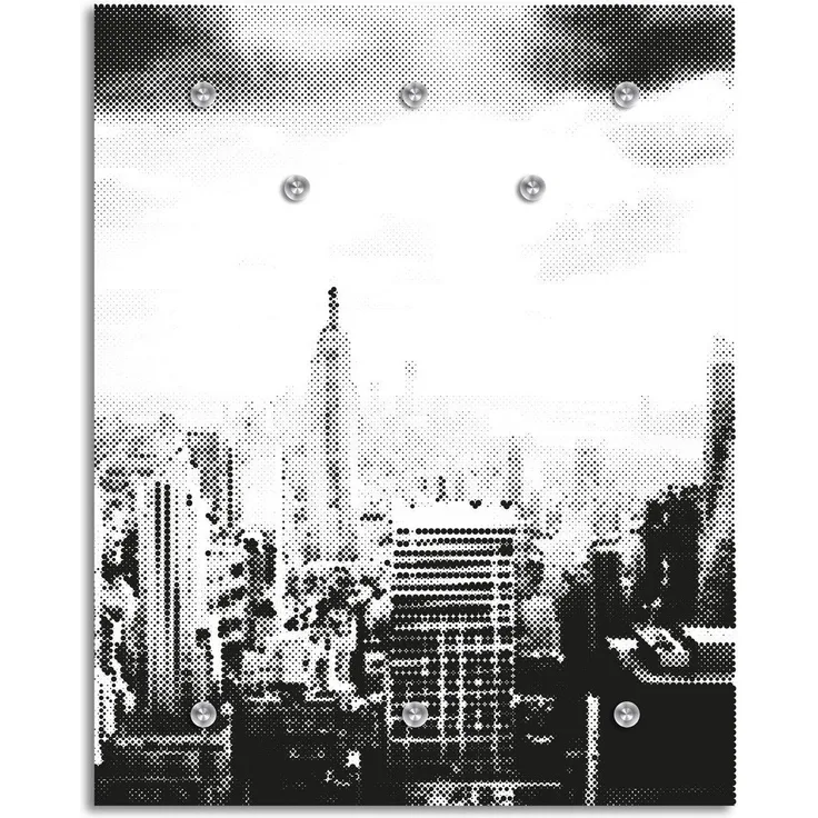 Queence Garderobe - "City Lights" Druck auf hochwertigem Arcylglas inkl. Edelstahlhaken und Aufhängung, Format: 100x120cm