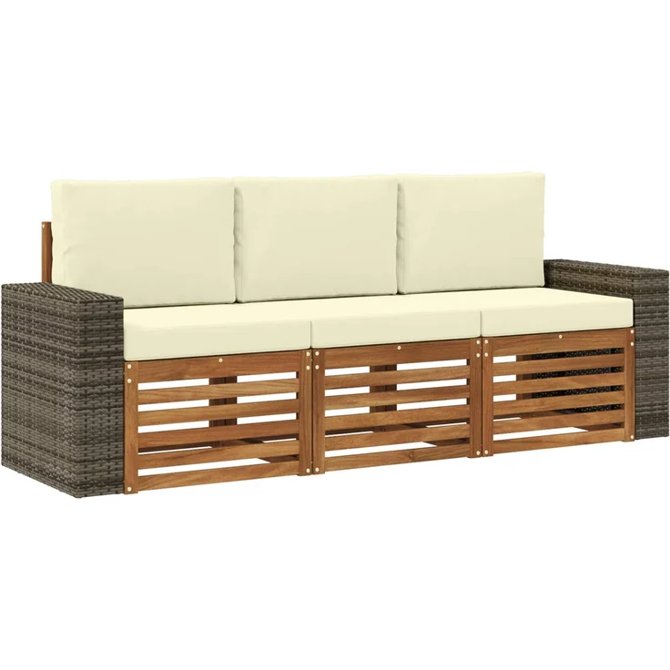 vidaXL Outdoor-Sofagarnitur 3 stk. 3-Sitzer Natur und Creme 3383976 – Bild 2