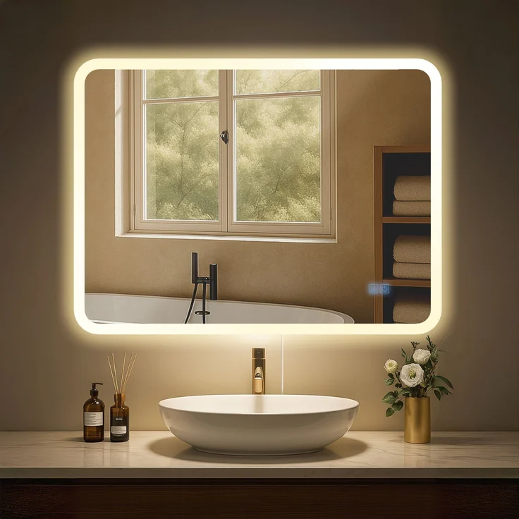 CLP Badspiegel Jericho Anti-Beschlag LED-Beleuchtung dimmbar 3 Licht-Modi,60x80 cm – Bild 1