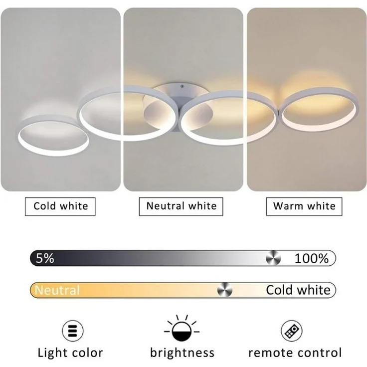 Nettlife LED Deckenleuchte Schwarz Dimmbar 4 Flammig 56W Schlafzimmer Innen Ringoptik, Dimmbar mit Fernbedienung, LED fest integriert, Warmweiß, Neutralweiß, Kaltweiß, für Schlafzimmer Wohnzimmer Büro Arbeitszimmer – Bild 4