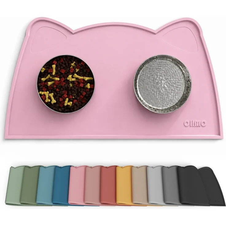 OHMO Napfunterlage Katzen Hund Futtermatte Katzen Zubehör 46x25cm Rosa | Silikon Unterlage, Wasserdicht, Katzenzubehö, Hundenapf Unterlager, Rutschfest Futterunterlage, Leicht zu Reinigen