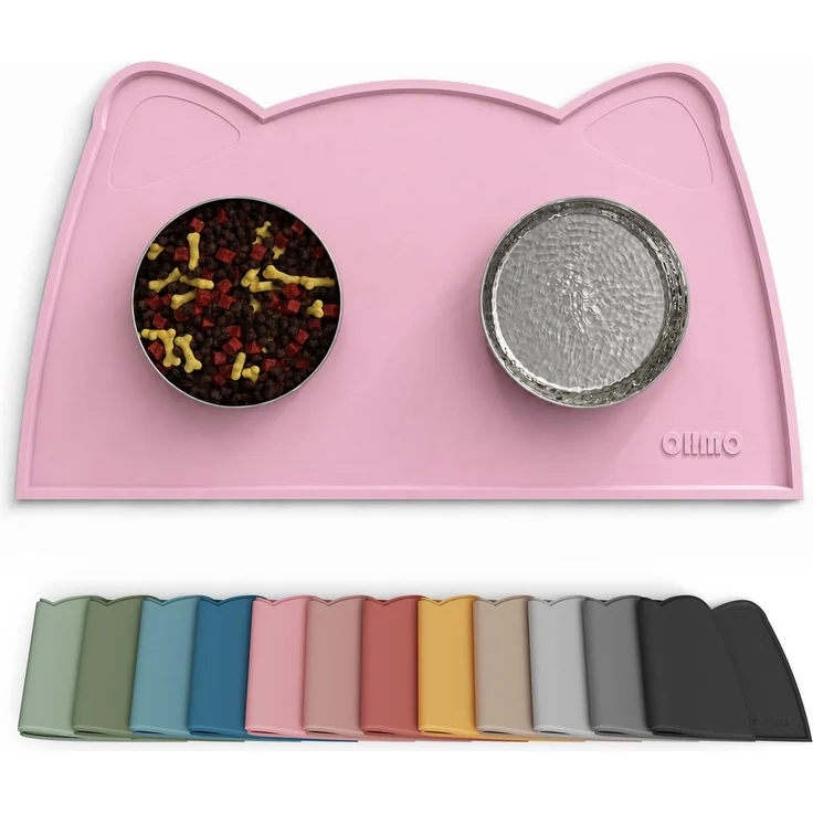OHMO Napfunterlage Katzen Hund Futtermatte Katzen Zubehör 46x25cm Rosa | Silikon Unterlage, Wasserdicht, Katzenzubehö, Hundenapf Unterlager, Rutschfest Futterunterlage, Leicht zu Reinigen
