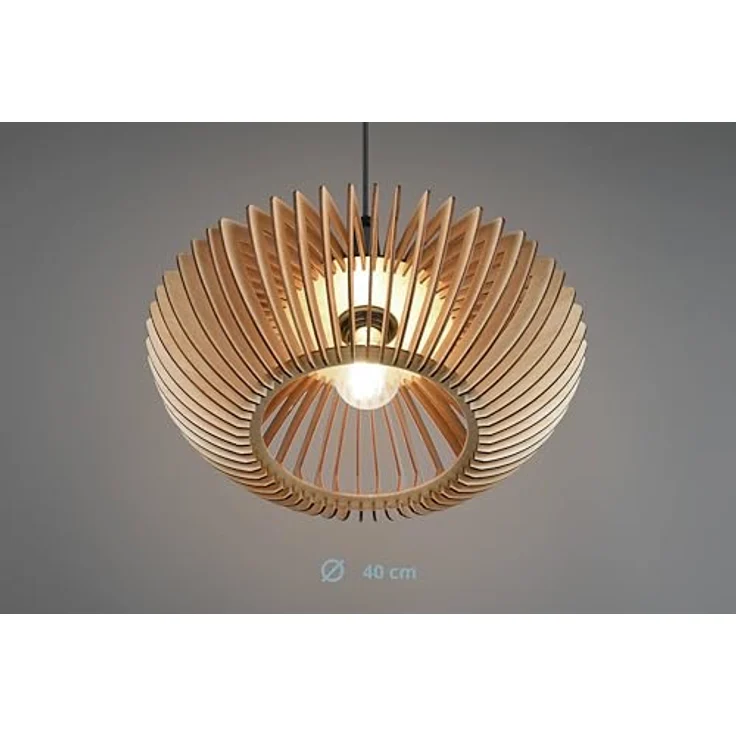 lightling Pendelleuchte Calvino, Holzlamellen, naturbelassen, Metall Anthrazit, 1xE27, D.40xH.150cm – Bild 5