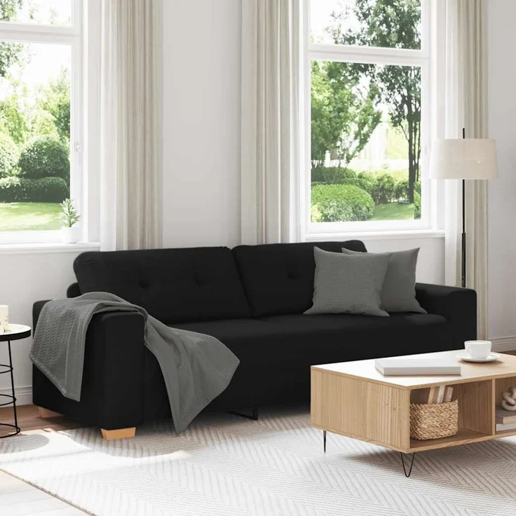 vidaXL 3-Sitzer-Sofa Schwarz 220x78x80 cm Stoff 4105090 – Bild 1