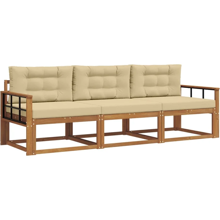 vidaXL Outdoor-Sofagarnitur 3 stk. 3-Sitzer Natur und Beige 3367136 – Bild 2
