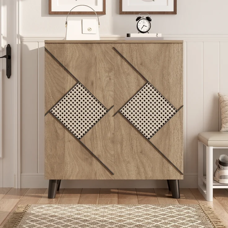 Merax Schuhschrank mit dekorativem Rattanmuster, 80×32×91 cm, stilvoller Flurschrank mit Stauraum, Holzoptik – Bild 5