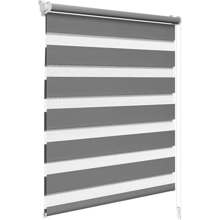 WOLTU Doppelrollo Klemmfix ohne Bohren Dunkelgrau 65x130 cm (BxH), Duo Rollo Zebrarollo Fensterrollo Klemmrollo Seitenzugrollo Easyfix lichtdurchlässig & verdunkelnd Rollos für Fenster und Tür – Bild 1